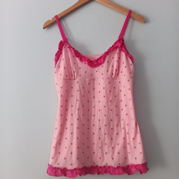 Xhilaration Y2K Pink Star Print Ruffle Sleep Cami Tank Top Medium - Picture 1 of 6